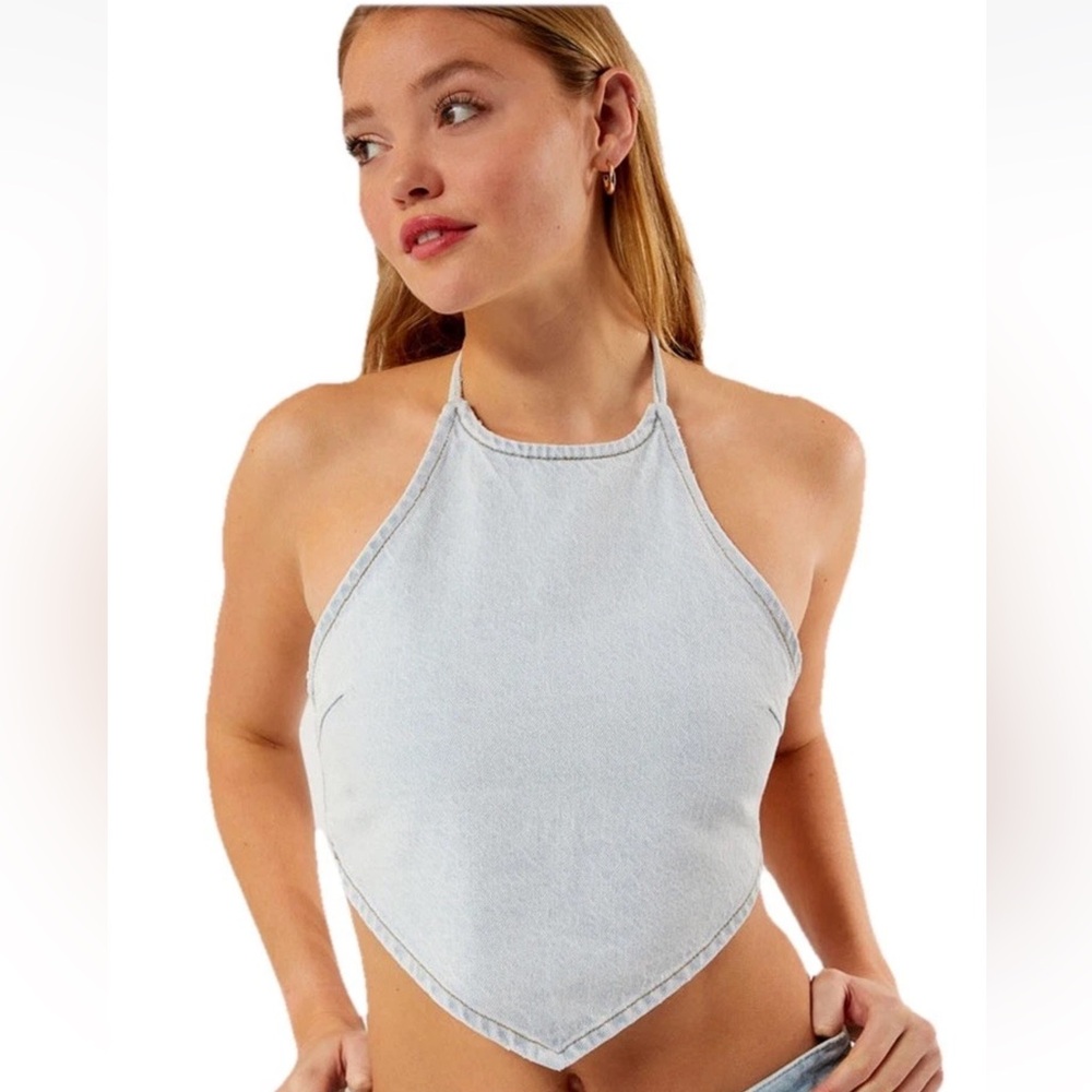 Pacsun NWT Adelle Denim Bandana Halter Top Light Indigo Size XS Festival Summer
